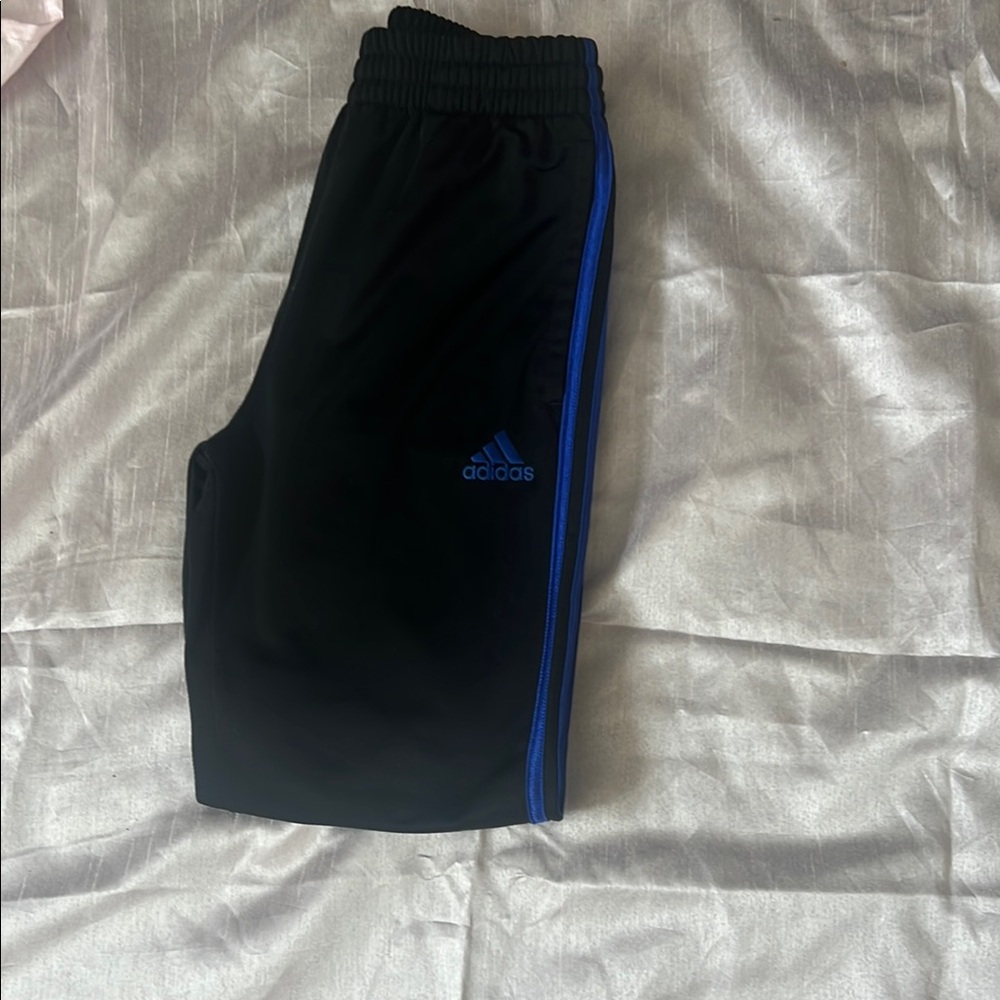 Adidas Kids Black Track Pants with Blue Stripe